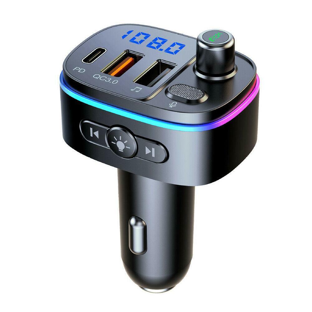 DUAL Fast Car Charger + Bluetooth FM Transmitter Backlit Handsfree + MP3 Player
